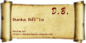Dunka Béla névjegykártya